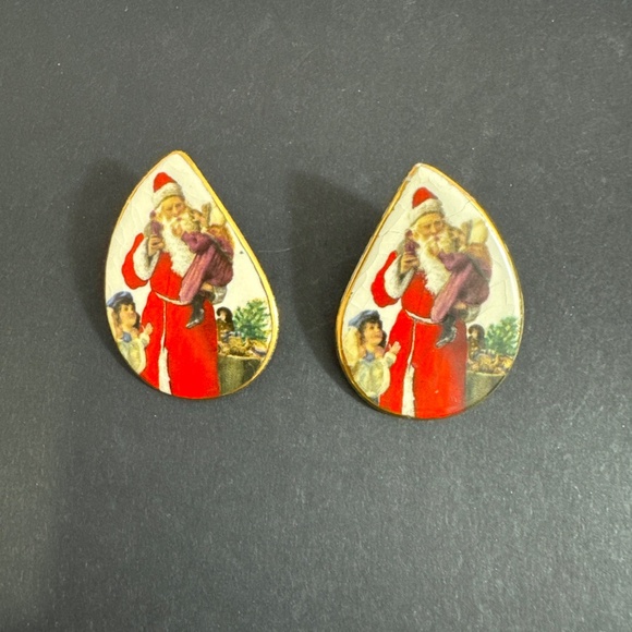 Vtg Santa Claus Earrings Enamel Ceramic Christmas Chunky Pierced 80s - Picture - Picture 3 of 10